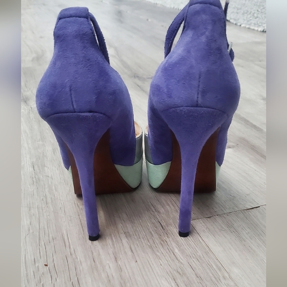 Elanzo Angiolini Takeko Purple Silver Mint Ankle Platform Stiletto Suede Heels 6 - Picture 6 of 9